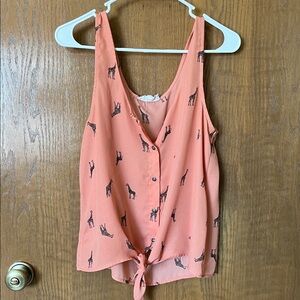 Pink Rose Peach Giraffe Print Button-Down Blouse